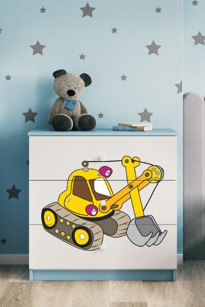Dětská komoda Bagr v modré barvě Babydreams