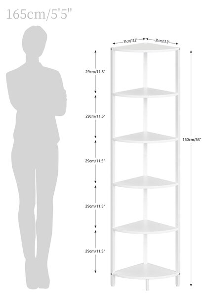 Šestipatrový rohový regál pro elegantní uspořádání, bílá barva