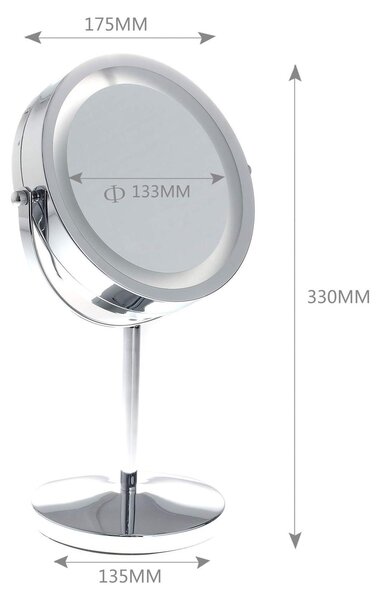 TUKA Kosmetické zrcadlo s LED osvětlením, 10x zvětšení, chrom