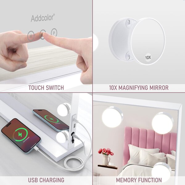 Kosmetické zrcadlo ADDCOLOR s osvětlením, hollywoodské zrcadlo s 15 LED lampami a