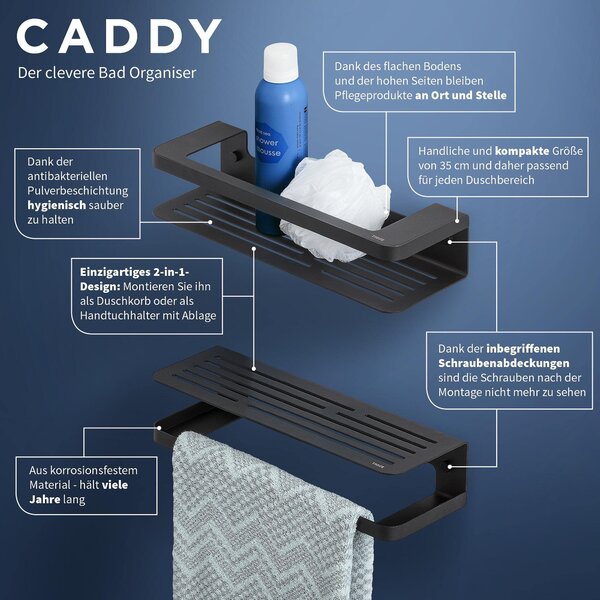 Tiger Caddy, univerzální sprchový držák 2 v 1, sloužící jako sprchový košík nebo držák na ručníky