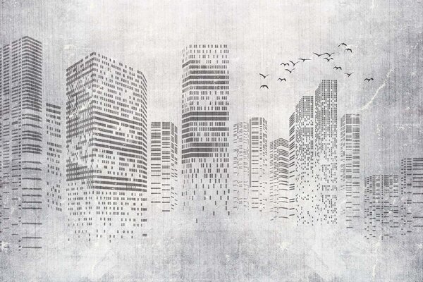 Fototapeta Obrázek města v odstínech šedi, Geometrické 3D fototapety, Populární fototapety, u34725 - Tapeko.co.cz