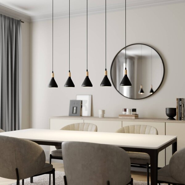 Lindby Závěsné svítidlo Arina, 100 cm, černá, 5 světelných zdrojů, stmívatelný, Černá, Obývací pokoj / jídelna, kov, Moderní