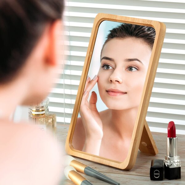 Jasefa, přírodní bambusový stolní zrcadlo, skládací, vhodné jako zrcadlo na make-up
