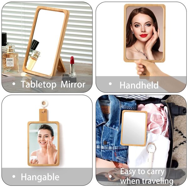 Jasefa, přírodní bambusový stolní zrcadlo, skládací, vhodné jako zrcadlo na make-up