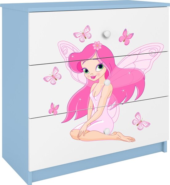 Dětská komoda skřítek s motýly v modré barvě Babydreams