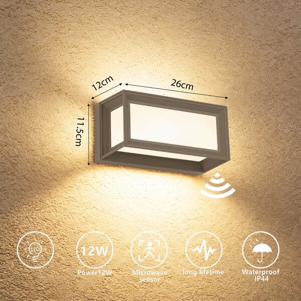 Brilagi - LED Venkovní nást. svítidlo se senzorem PARKER LED/12W/230V šedá IP44
