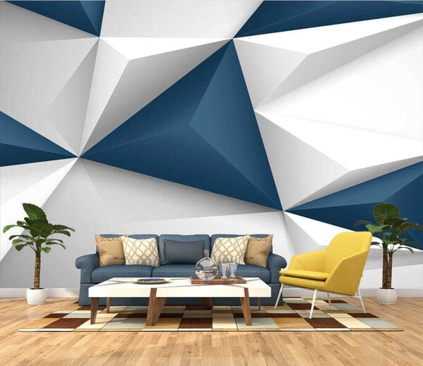 Fototapeta Modré a bílé trojúhelníkové tvary, Geometrické 3D fototapety, Populární fototapety, u36343 - Tapeko.co.cz