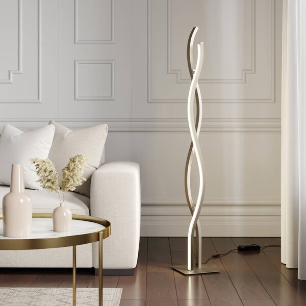 Lucande Stojací lampa LED Mairia, stříbrná, ve tvaru vlny, stmívatelný, Hliník / šedá / zinek, Obývací pokoj / jídelna, Hliník, Moderní