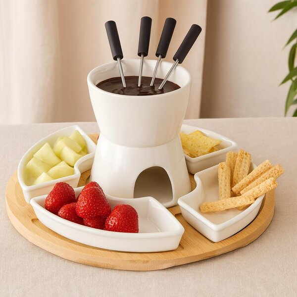 Sada na čokoládové fondue s bambusovou deskou, 11 kusů