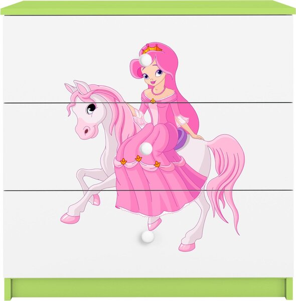 Dětská komoda princezna na koni v zelené barvě Babydreams