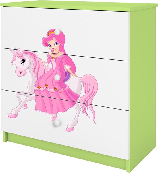 Dětská komoda princezna na koni v zelené barvě Babydreams