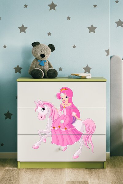 Dětská komoda princezna na koni v zelené barvě Babydreams