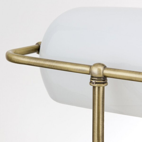 Orion LA4-587/1-Opal Stolní stylová lampa BANKIR patina BÍLÉ sklo