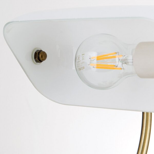 Orion LA4-587/1-Opal Stolní stylová lampa BANKIR patina BÍLÉ sklo