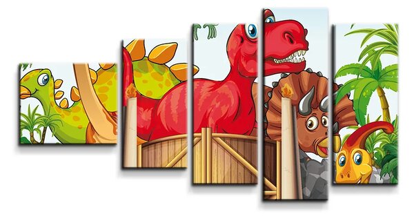 Sablio Obraz - 5-dílný Dinosauři 4 - 100x60 cm