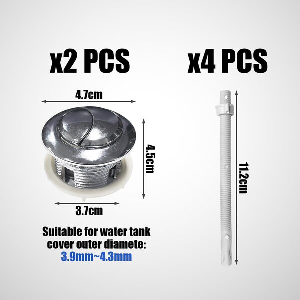 2 kusy splachovacích tlačítek, doplňky do koupelny, dvojitá splachovací tlačítka (stříbrné)