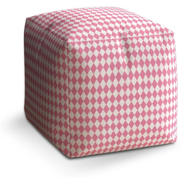 Sablio Taburet Cube Růžovobílé kosočtverce - 40x40x40 cm