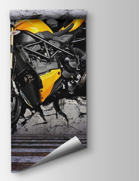 Fototapeta Žlutá motorka na zdi, Designové fototapety na zeď, Populární fototapety, u37780 - Tapeko.co.cz