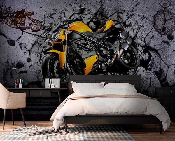 Fototapeta Žlutá motorka na zdi, Designové fototapety na zeď, Populární fototapety, u37780 - Tapeko.co.cz