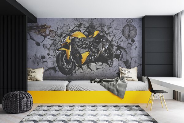 Fototapeta Žlutá motorka na zdi, Designové fototapety na zeď, Populární fototapety, u37780 - Tapeko.co.cz