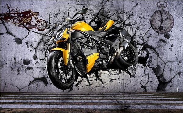 Fototapeta Žlutá motorka na zdi, Designové fototapety na zeď, Populární fototapety, u37780 - Tapeko.co.cz