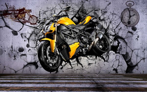Fototapeta Žlutá motorka na zdi, Designové fototapety na zeď, Populární fototapety, u37780 - Tapeko.co.cz