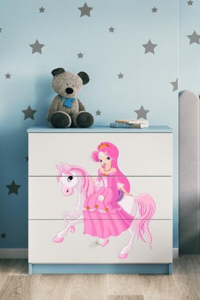 Dětská komoda princezna na koni v modré barvě Babydreams