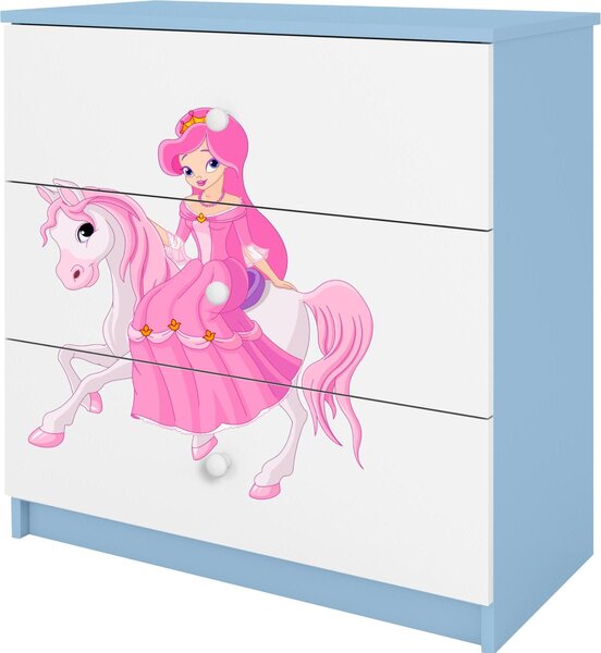 Dětská komoda princezna na koni v modré barvě Babydreams