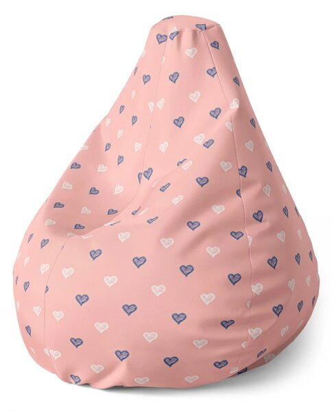 Sablio Sedací vak Pear Srdíčka na růžové - 70 x 95 x 15 cm
