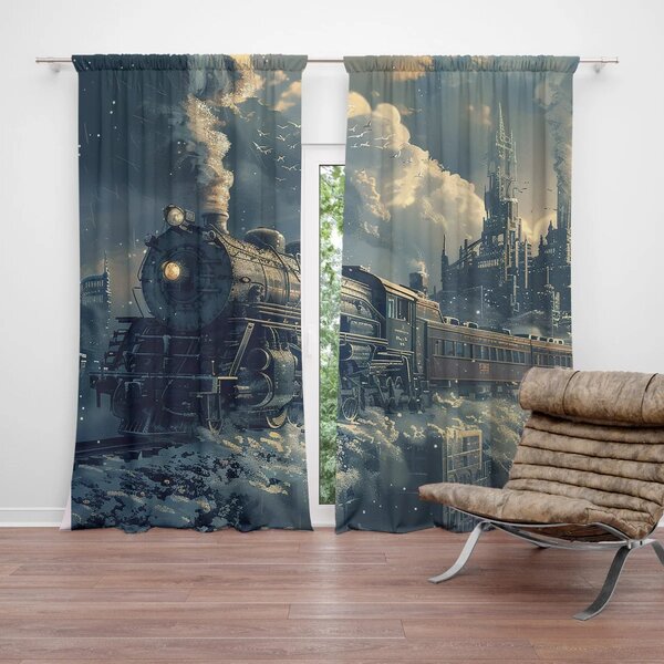 Sablio Závěs Parní lokomotiva v zasněženém městě: 2ks 140x250cm