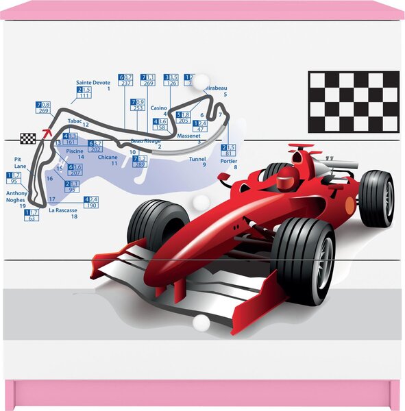 Dětská komoda Formule 1 v růžové barvě Babydreams