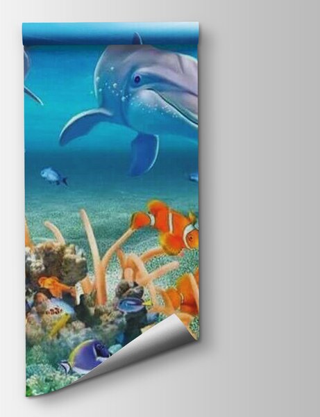 Fototapeta Skupina ryb a delfínů plovoucích v oceánu, Mořské fototapety, Populární fototapety, u40487 - Tapeko.co.cz