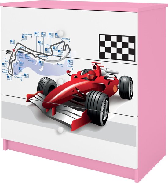 Dětská komoda Formule 1 v růžové barvě Babydreams