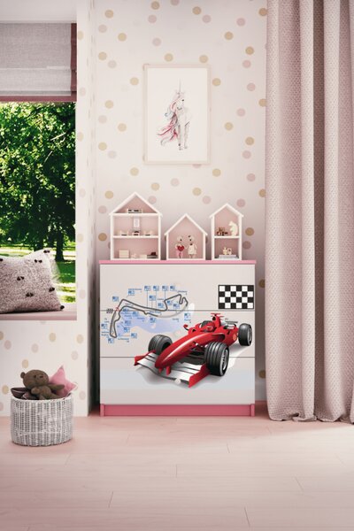 Dětská komoda Formule 1 v růžové barvě Babydreams
