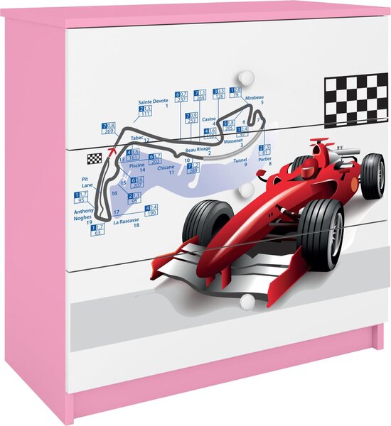 Dětská komoda Formule 1 v růžové barvě Babydreams