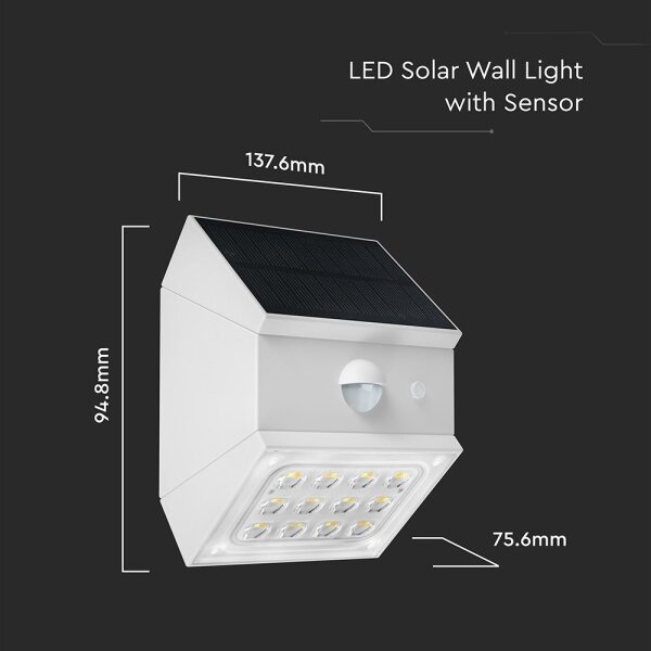 LED Nástěnné solární svítidlo se senzorem LED/2,5W/3,7V IP65 1200 mAh bílá