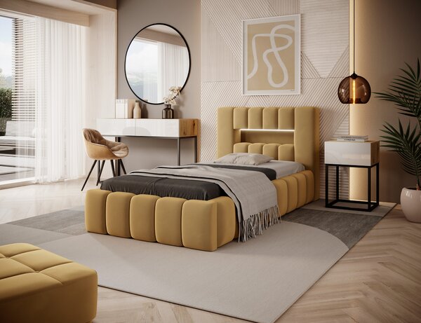 Moderní postel Lebrasco, 90x200cm, žlutá Nube + LED