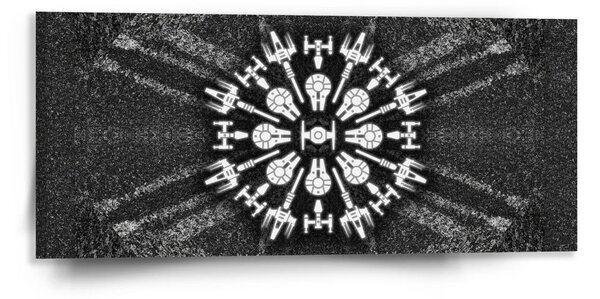 Sablio Obraz Star Wars Vesmírné lodě na šedém abstraktu - 110x50 cm