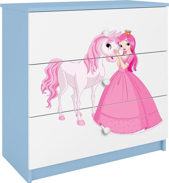 Dětská komoda princezna koník v modré barvě Babydreams