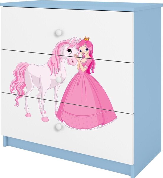 Dětská komoda princezna koník v modré barvě Babydreams