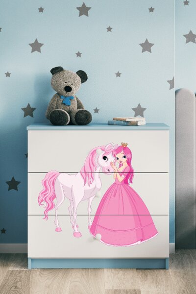 Dětská komoda princezna koník v modré barvě Babydreams
