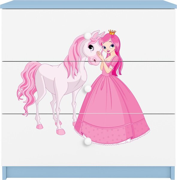 Dětská komoda princezna koník v modré barvě Babydreams