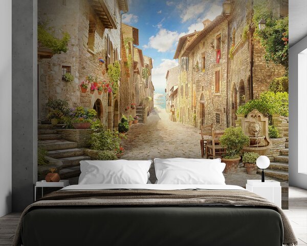 Fototapeta Kamenná ulice s kamennými budovami a rostlinami, Architektonické fototapety, Populární fototapety, u42397 - Tapeko.co.cz