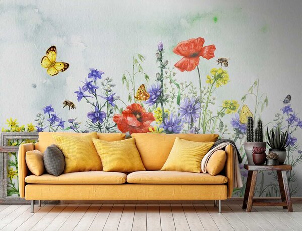 Fototapeta Malba květin a motýlů, Květinové fototapety, Populární fototapety, u43104 - Tapeko.co.cz