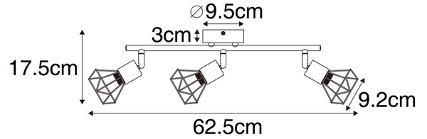 Bodové světlo černé se dřevem otočné a naklápěcí 3-světlo - Mosh