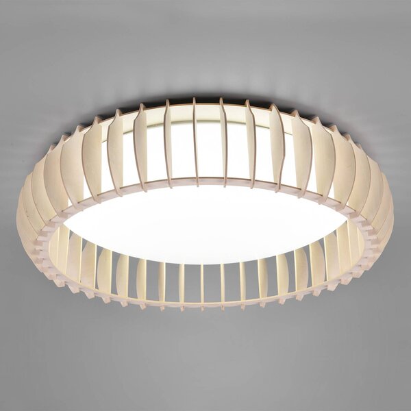 LED stropní světlo Monte, CCT, Ø60cm, dřevo světlé