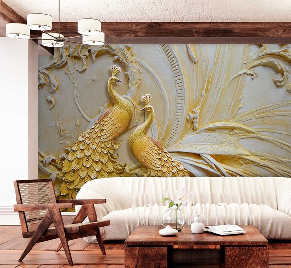 Fototapeta Elegantní pávi v ornamentálním reliéfu, 3D fototapety, Populární fototapety, u45083 - Tapeko.co.cz