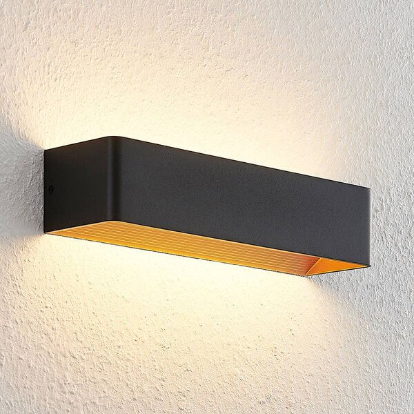 Arcchio LED nástěnné světlo Karam, 37 cm, černé, kov, nahoru/dolů, stmívatelný, Černá, Obývací pokoj / jídelna, Hliník, Moderní