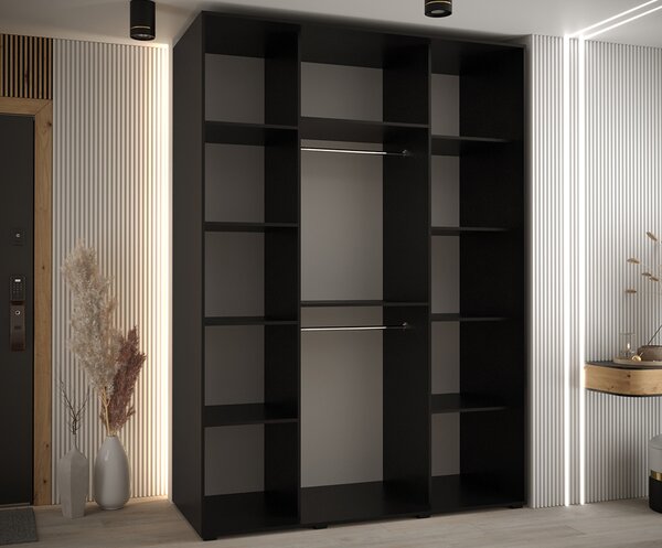 Šatní skříň s posuvnými dveřmi DAVOS 4, 170cm | Černá / DUB Artisan / černé pojezdy